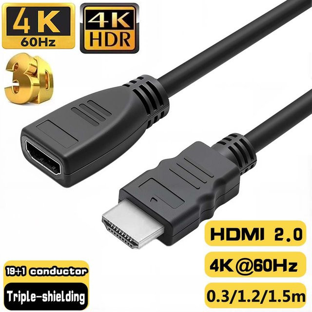 HDmatters HDMI 2.0 Verlängerungskabel in Schwarz mit 4K Auflösung und HDR Unterstützung (Stecker auf Buchse) - Bild 1