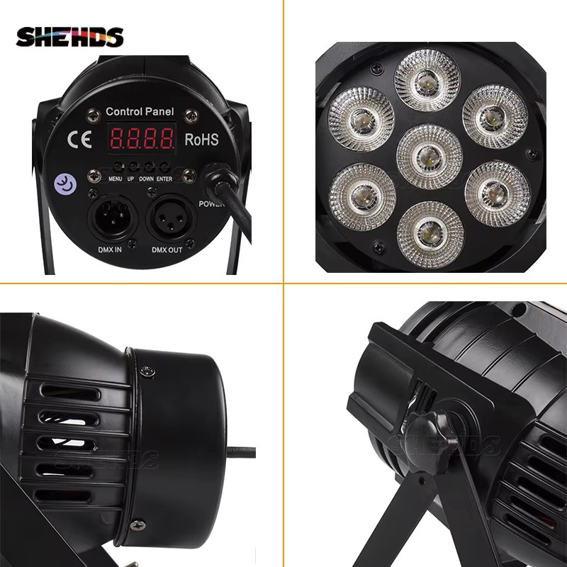 SHEHDS LED Par 7x18W Bühnenleuchte RGBWA + UV mit DMX512, Aluminium Guss, Schwarz/Multicolor - Bild 2