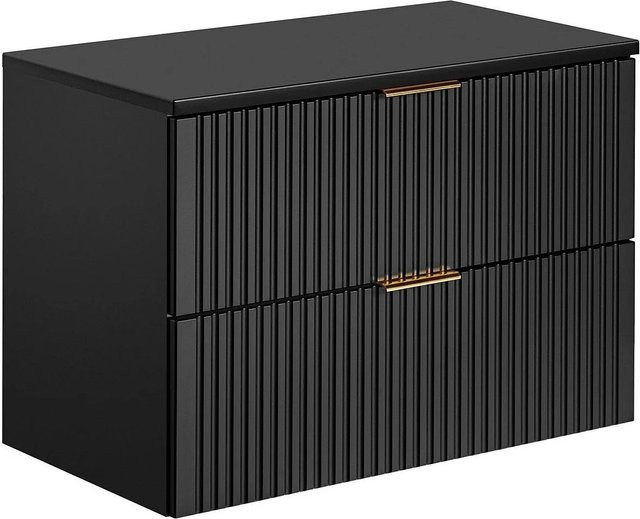Vente-unique Waschbeckenunterschrank Zevara im Art-déco-Stil, Schwarz matt, geriffelt, B: 80 cm, H: 57 cm, T: 46 cm - Bild 1