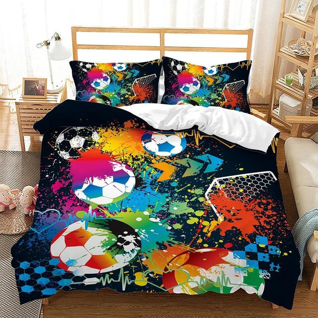 Binchi Fitness 3D Fußball Bettwäscheset aus Mikrofaser in Multicolour, bestehend aus Bettbezug und Kissenbezug, B/H: 140 x 200 cm - Bild 1