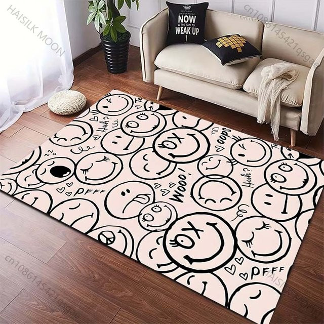 UQIDEHOME Kreativer Teppich mit Smiley-Gesichtsmuster in Beige, rutschfest, B/T: 160 x 200 cm - Bild 1
