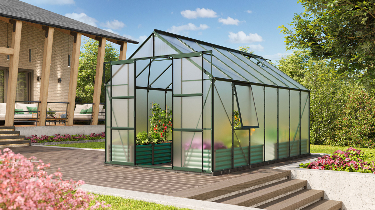 Vitavia Gewächshaus Jupiter 11500 in Smaragdgrün mit Polycarbonat-Platten und Aluminiumrahmen, 11,5 m² - Bild 3