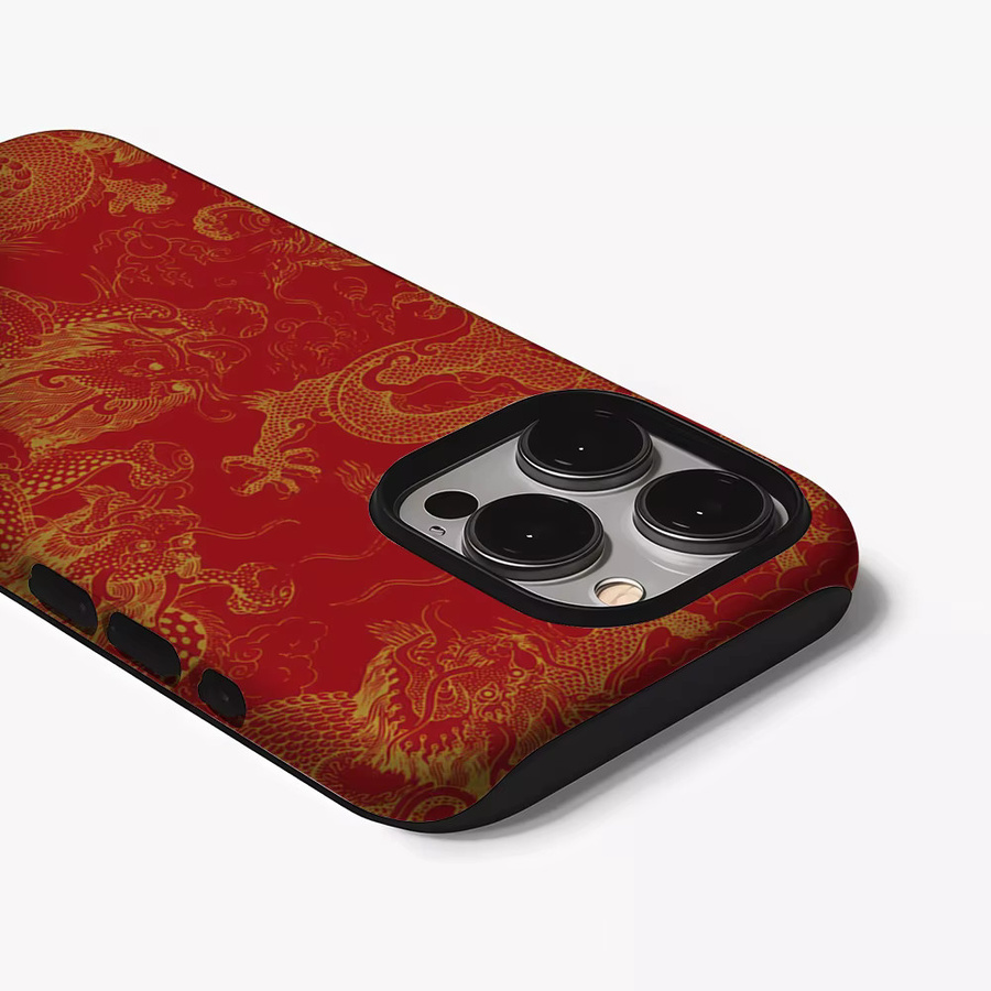 Magnetische iPhone Hülle mit Golden Dragons Design in Rot und Gold für iPhone 17 16 15 14 Pro Max Plus - Bild 2