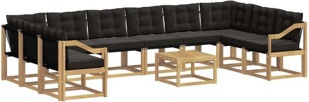 vidaXL Outdoor-Sofagarnitur aus Akazienholz mit 11-teiligem Kissen-Set in Weiß-Schwarz - Bild 1