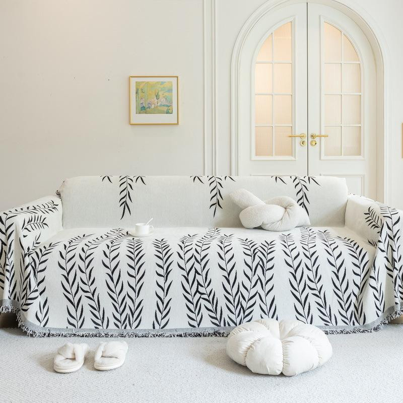 Yupartex Nordic Chenille Sofa Überwurf mit Trauerweiden-Print in Weiß, B/B: 180 x 200 cm - Bild 1