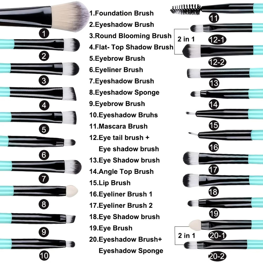 RUNTOIN Make-up-Pinsel-Set mit Make-up-Schwamm, 20-teilig, Unisex - Bild 3