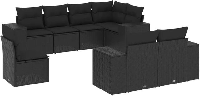 vidaXL 8-teilige Garten-Sofagarnitur in L-Form aus Poly-Rattan in Schwarz mit UV-beständigen Kissen - Bild 1