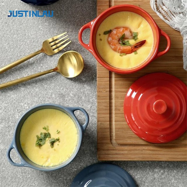 JUSTINLAU Keramik Ramekin mit Deckel in Pink, mikrowellengeeignete Backschüssel für Pudding, Suppe oder Frühstück, B/T/H: 13,0 x 7,5 x 7,5 cm - Bild 1