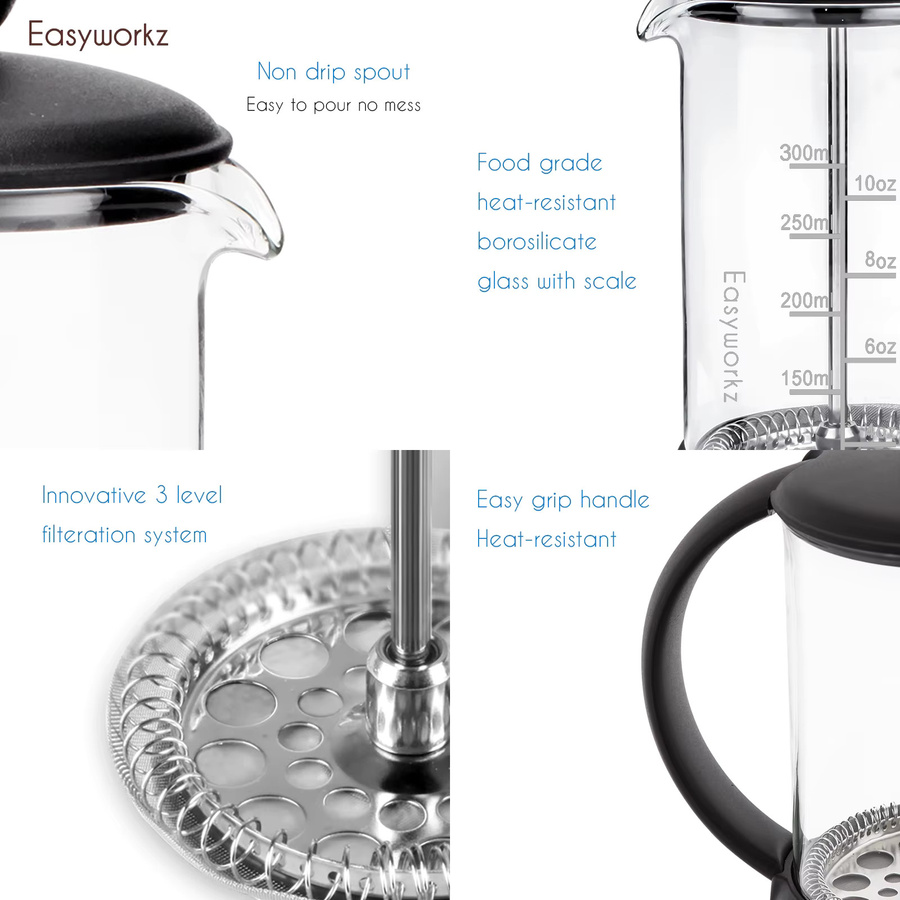 Easyworkz Eclipse French Press Kaffee- und Teebereiter aus Borosilikatglas in Schwarz und Transparent - Bild 4