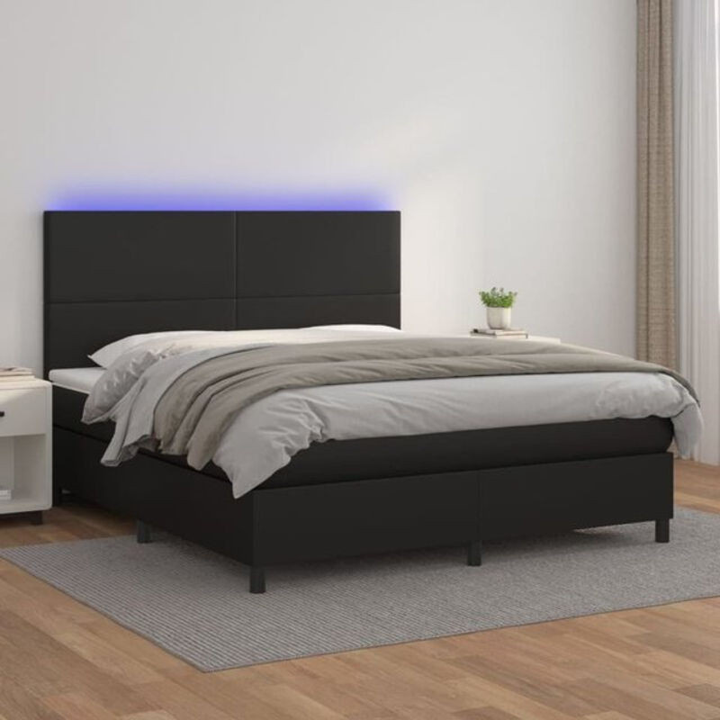 vidaxl Boxspringbett mit Matratze aus Kunstleder in Schwarz, B/T/H: 160 x 200 x 118 cm - Bild 1