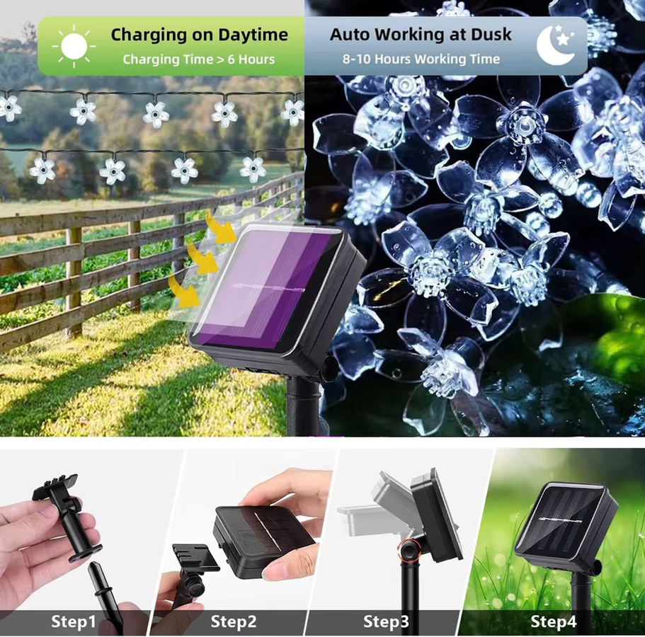 IEEYEEY Solar-LED-Lichterkette Kirschblüten in Schwarz für Garten und Außenbereich mit 8 Modi und Dämmerungssensor - Bild 4
