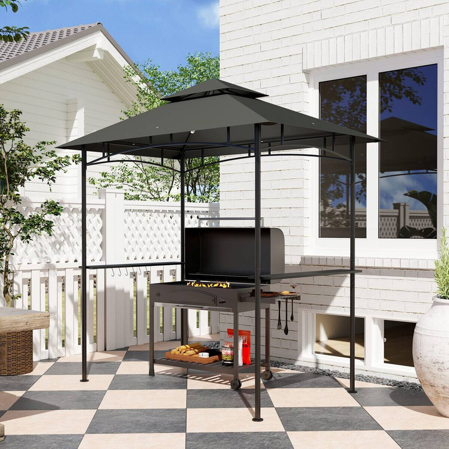 Outsunny Grillpavillon aus Polyester in Dunkelgrau mit pulverbeschichtetem Stahlgestell, B/T/H: 150 x 240 x 258 cm - Bild 3