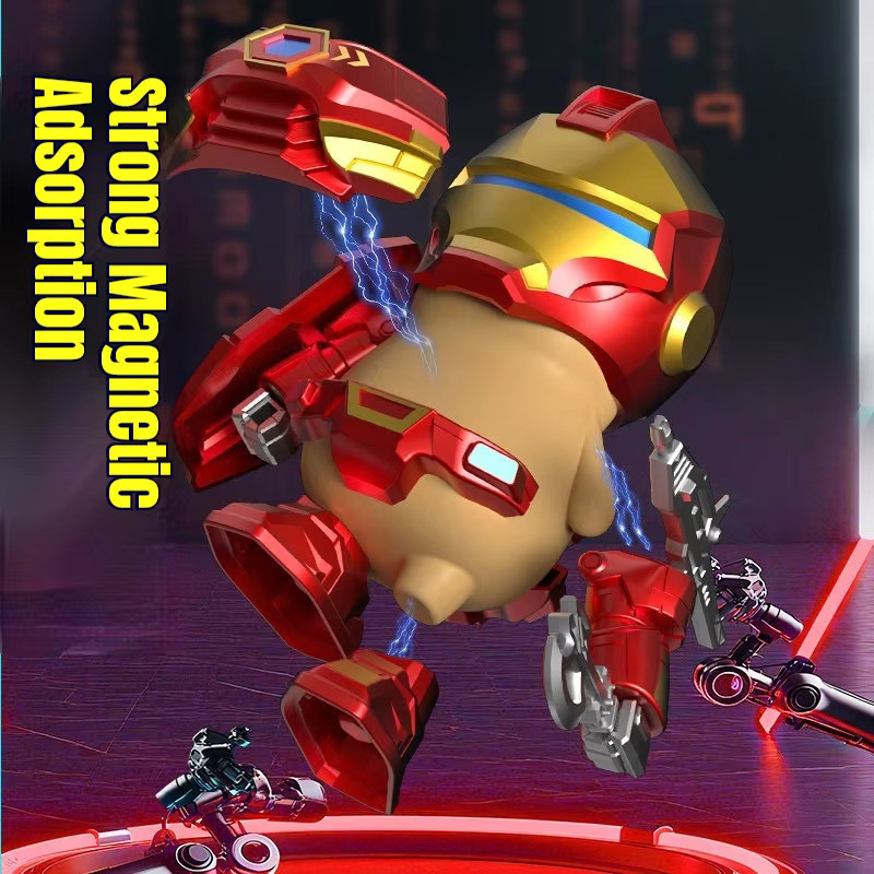 Bandai Marvel Magnetischer Capybara Iron Man Mecha, Transformierender Roboter-Modell Figur, mit Magnetischen Rüstungsteilen - Bild 3