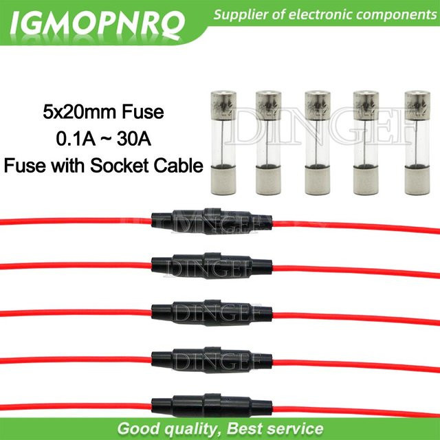 10er Set aus Glassicherungshalter-Schrauben 5x20mm mit 5 Drahtkabeln 22AWG und Glassicherungshülsen 5x20mm - Bild 1