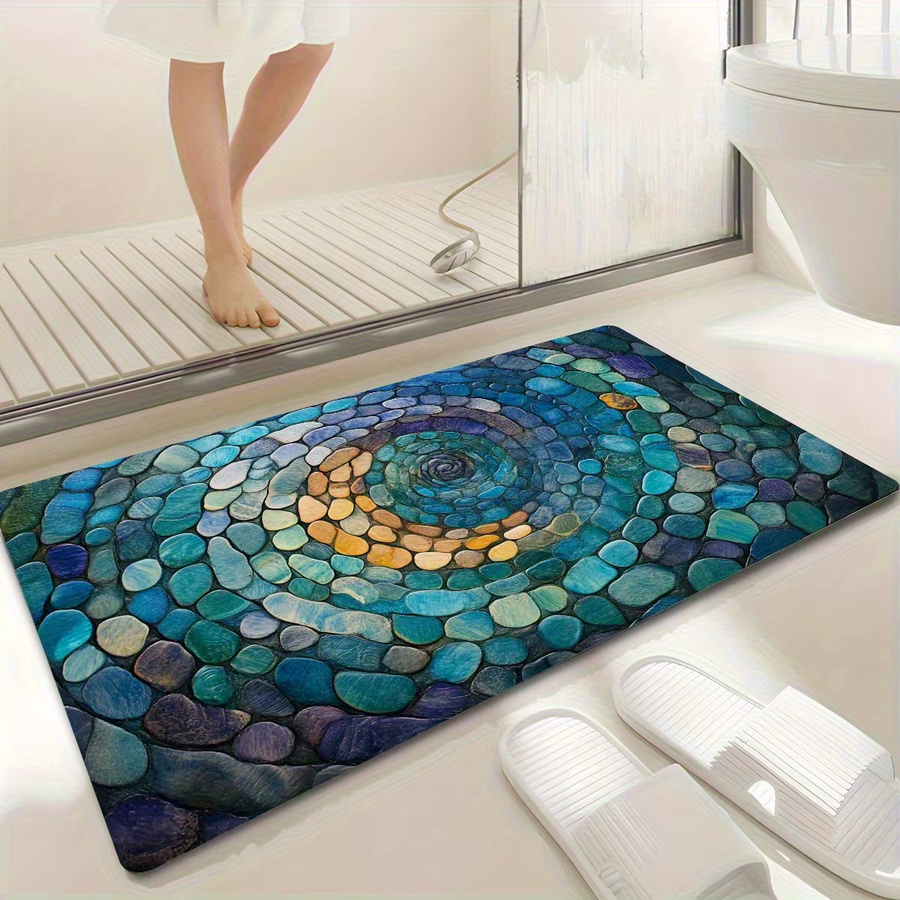 VIKAMA Spiral-Badezimmerteppich in Multicolour, saugfähig und rutschfest mit Kieselstein-Design - Bild 2
