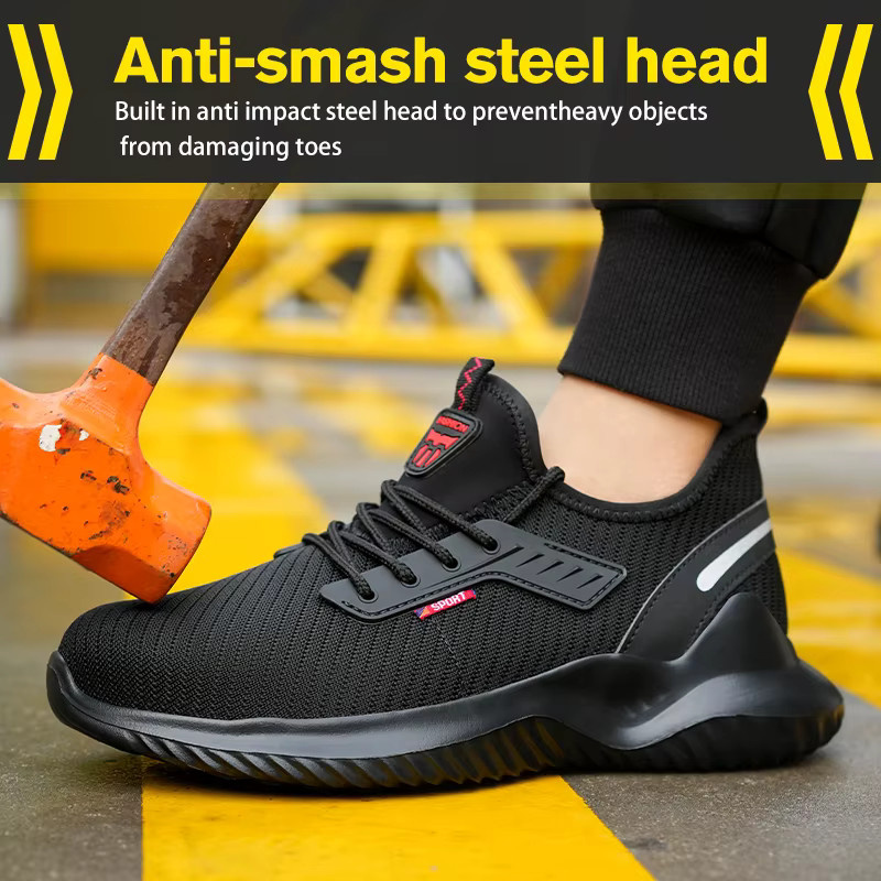 Kankeirr Sicherheitsschuhe für Männer in Schwarz mit Stahlkappe, atmungsaktiv und leicht mit Anti-Smash- und Anti-Punktions-Schutz - Bild 2