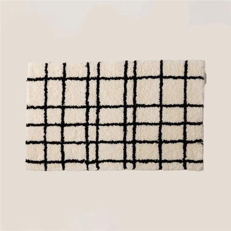 VIKAMA Moderner karierter Teppich aus Kaschmirimitat in Weiß, rutschfeste und wasserabsorbierende Matte für Schlafzimmer oder Badezimmer, B/T: 60 x 40 cm - Bild 2