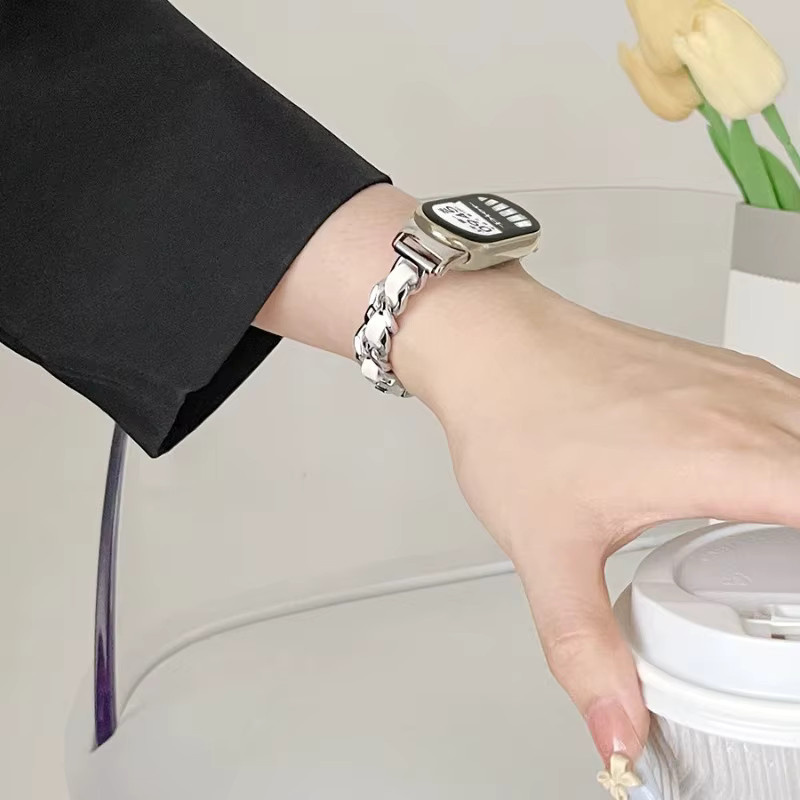 JBAILI Uhrenarmband Leder, Edelstahl, Silber, Damen, für Xiaomi Mi Band 8 9 10 - Bild 4