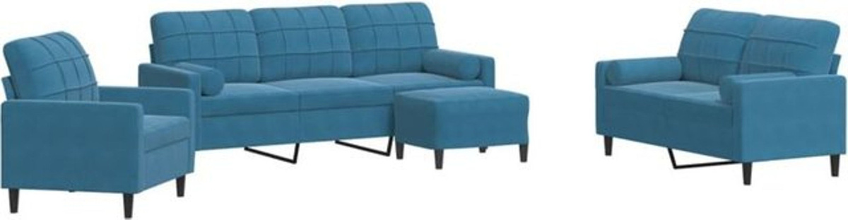 Vidaxl 4-tlg. Sofagarnitur aus Samt und Metall in Blau mit Kissen und Nackenrollen im modernen Design - Bild 1