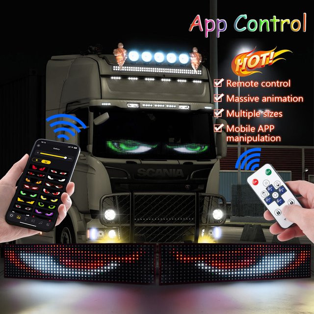 KALADA LKW LED-Ambientebeleuchtung Teufelsauge RGBIC LED-Matrix-Pixel-Panel mit programmierbarer Laufschrift und dynamischer Animation in Schwarz - Bild 1