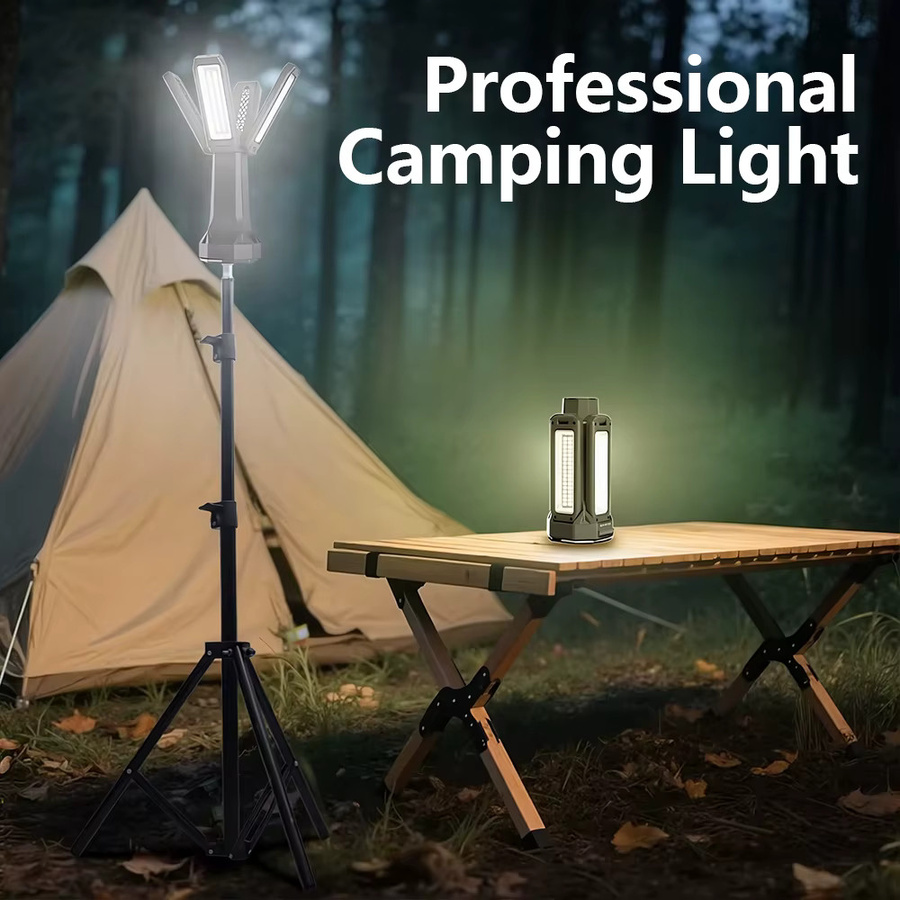 Dimmbare LED Campingleuchte mit 16000 mAh Akku und Ständer, wasserdichter Teleskop-Arbeitsscheinwerfer in Schwarz für Notbeleuchtung und Outdoor-Einsätze - Bild 3