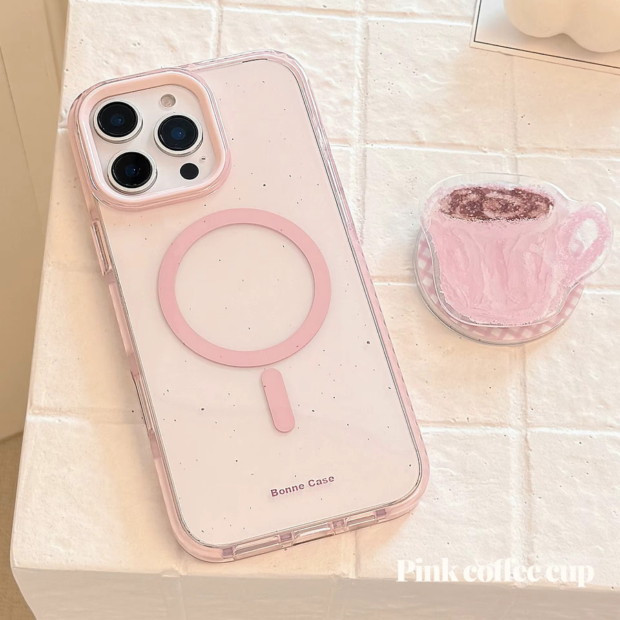 MUQGEW Handyhülle mit magnetischer Halterung für iPhone 12 bis iPhone 17 Pro Max, rosa Kaffeetassen-Design mit Spritztinte-Optik, stoßfeste Schutzhülle - Bild 1
