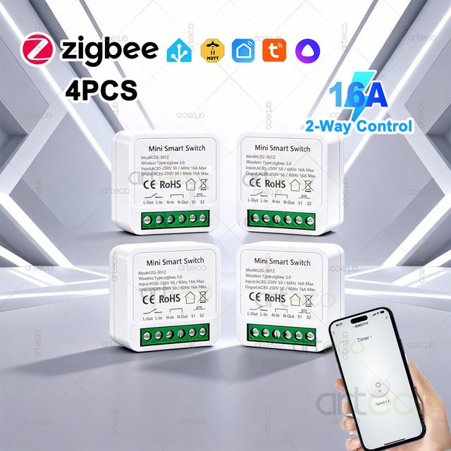 Forubest 4er Set Mini ZigBee Smart Switch DIY Modul 16A Relais Breaker in Weiß - Bild 1