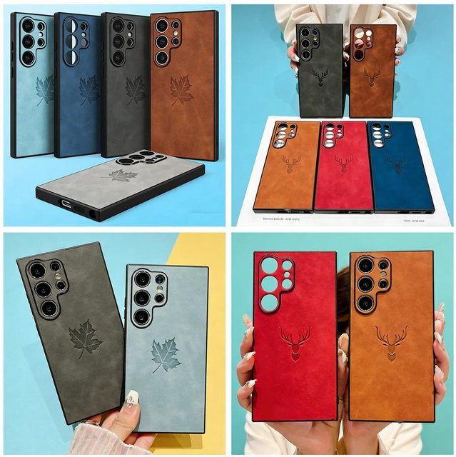 Retro PU-Lederhülle für Samsung Galaxy S26 S25 S24 S23 S22 S21 Note 20 Ultra Plus FE mit Hirschkopf-Design in Grau - Bild 1