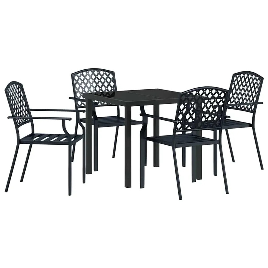 vidaXL 5-teilige Garten-Essgruppe aus Stahl in Schwarz, modern und pulverbeschichtet - Bild 2