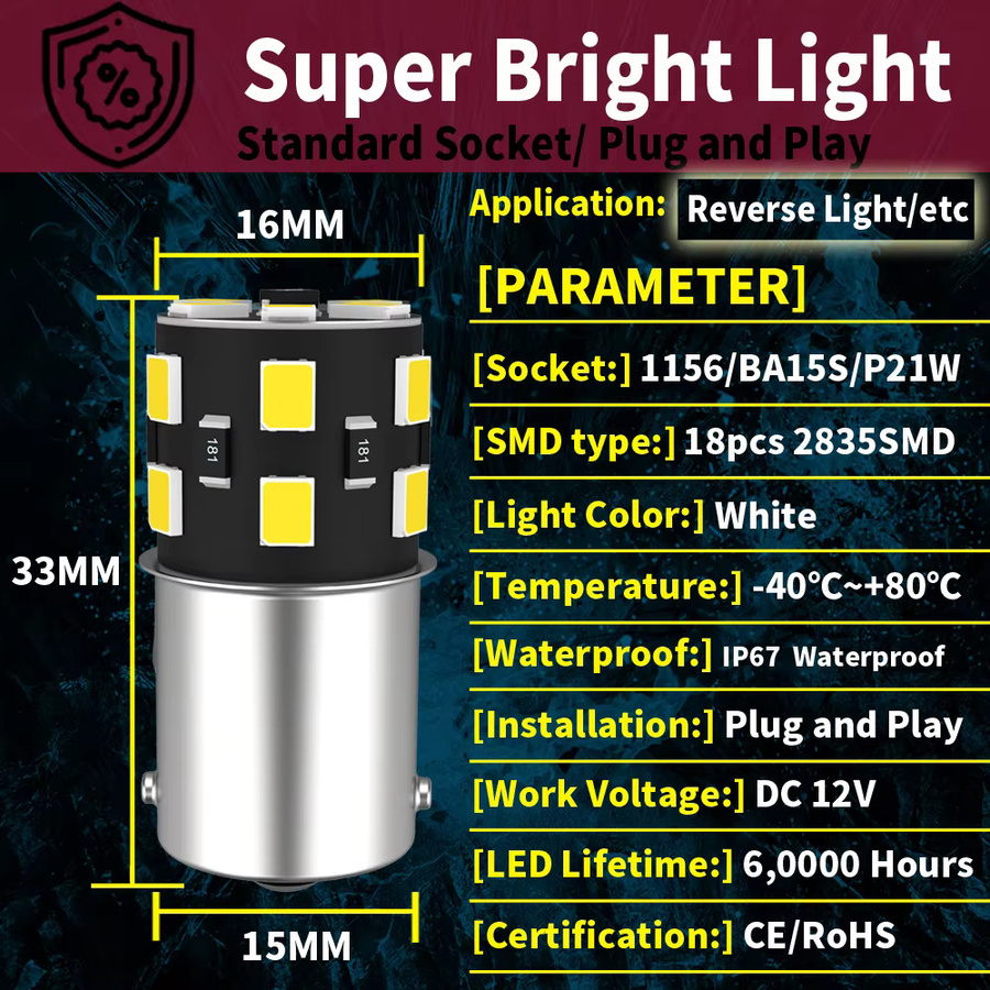 Neallor P21W 1156 BA15S LED Rückfahrlicht Set für Seat Ibiza, Leon, Arona, Altea und Alhambra, 2 Stück, 12V - Bild 3