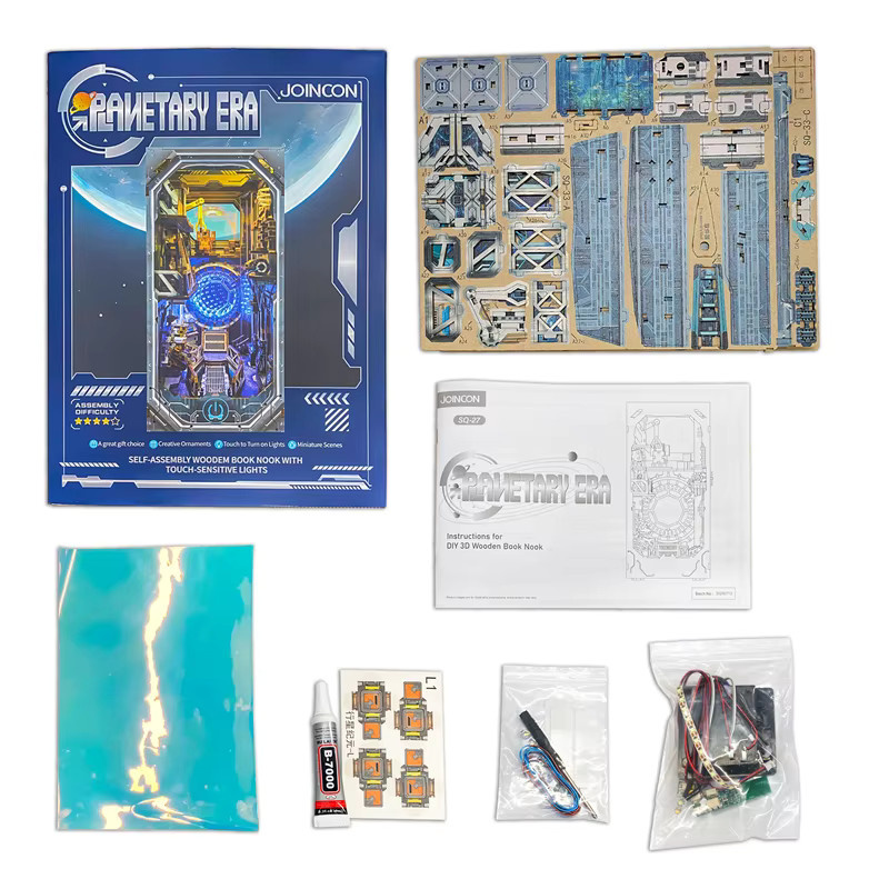 Tinamic DIY Buchecke Planetärzeit Holz Miniatur Modellbausatz, mit Licht, 3D Puzzle - Bild 4