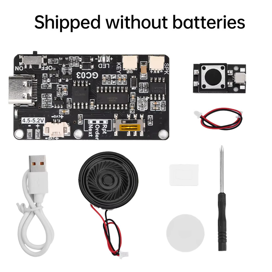 Aideepen GC03 Aufnahmekarte mit Lautsprecher und MP3-Download, Bewegungsgesteuertes Sprachmodul mit USB-C, Schwarz - Bild 3