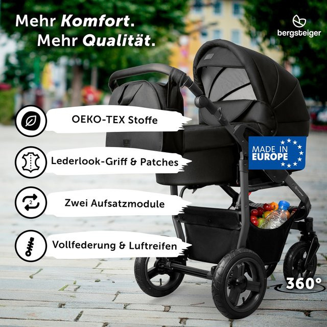 Bergsteiger Kinderwagen Capri 3in1 Kombi mit Babyschale in Schwarz - Bild 1