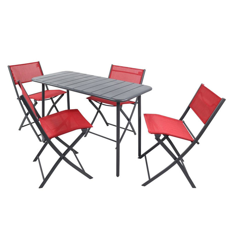 VCM 5-teiliges Balkonmöbel Set Sumila in Rot mit Gartentisch und 4 Klappstühlen aus Metall und Textilene für Garten, Balkon und Terrasse - Bild 3