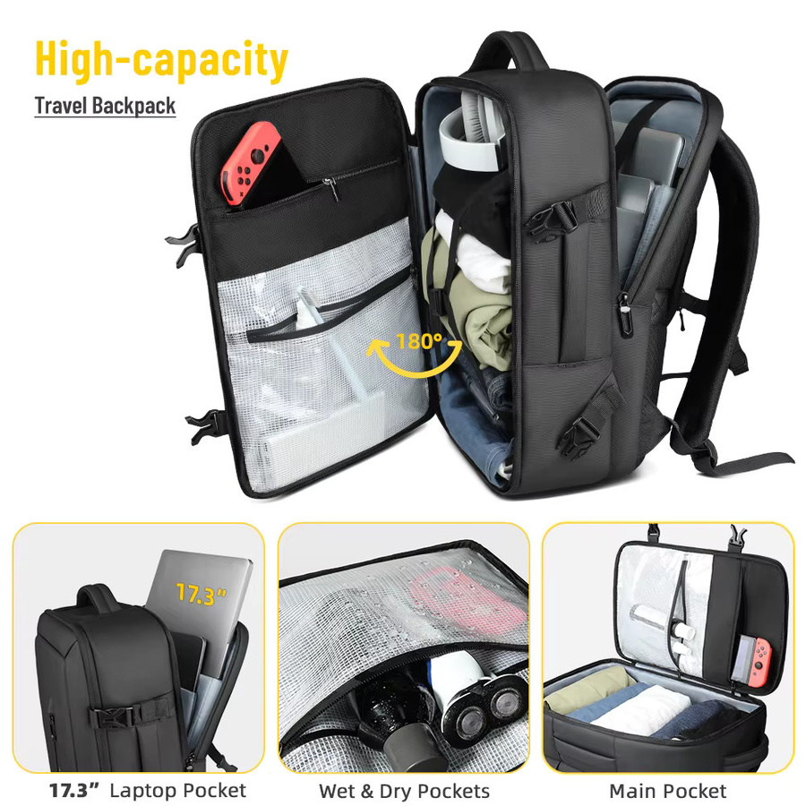 HK Reise-Boarding-Rucksack als multifunktionale 17-Zoll-Laptoptasche in Schwarz - Bild 4