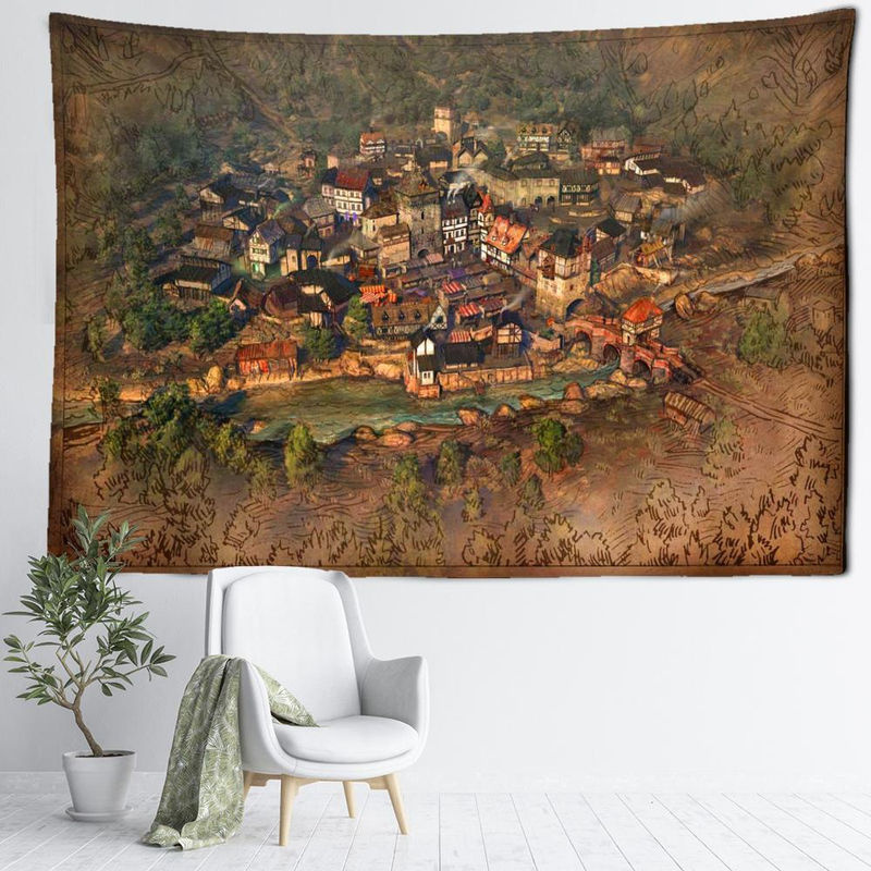 Binchi Outdoor Equipment Wandbehang mit Engel-Landschaft und Architektur im Vintage-Stil, mehrfarbig, B: 95 cm, H: 70 cm - Bild 3
