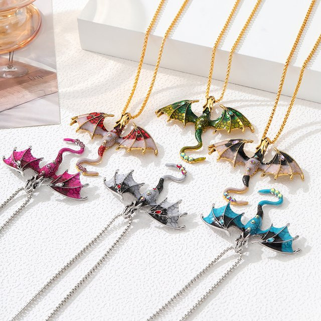 HUASIYI Anhänger Halskette, Dragon, Gold, Unisex - Bild 1
