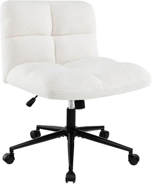 Costway Schneidersitz Stuhl mit Rollen und Wippfunktion in Beige, moderner Bürostuhl aus Bouclé-Stoff für das Home Office - Bild 1