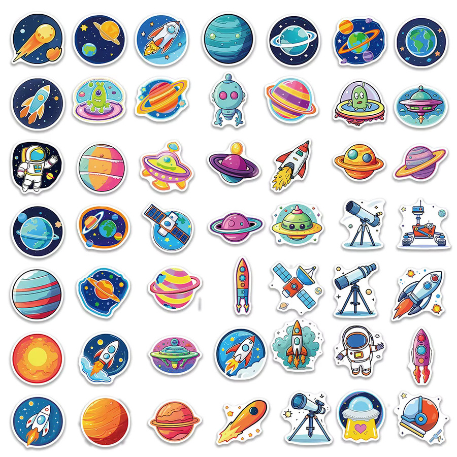 50 Stück Cartoon Planet Aufkleber wasserfest für Helm und Schreibwaren von BulingBulingStickers Shop in Multicolour - Bild 4