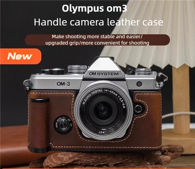 Aozhixin Handgefertigte Kameratasche aus echtem Leder für Olympus OM3 in Grün mit Schultergurt - Bild 1