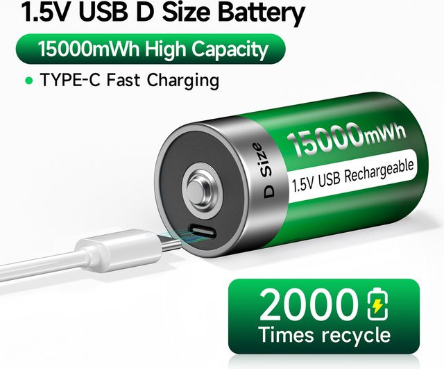 PALO Wiederaufladbare Lithium-Batterie D-Größe LR20 1,5V in Grün mit 3750mAh - Bild 1