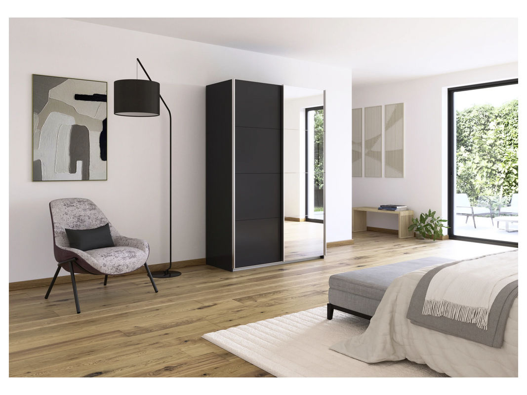 RAUCH Quadra Schwebetürenschrank mit Spiegelelementen, Farbe: Grau, B/T/H: 136 x 62 x 210 cm - Bild 2