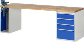 Rau Werkbank 7510A2 mit 4 Schubladen und Schraubstock, höhenverstellbar, B/T/H: 250 x 70 x 89 cm - Bild 1