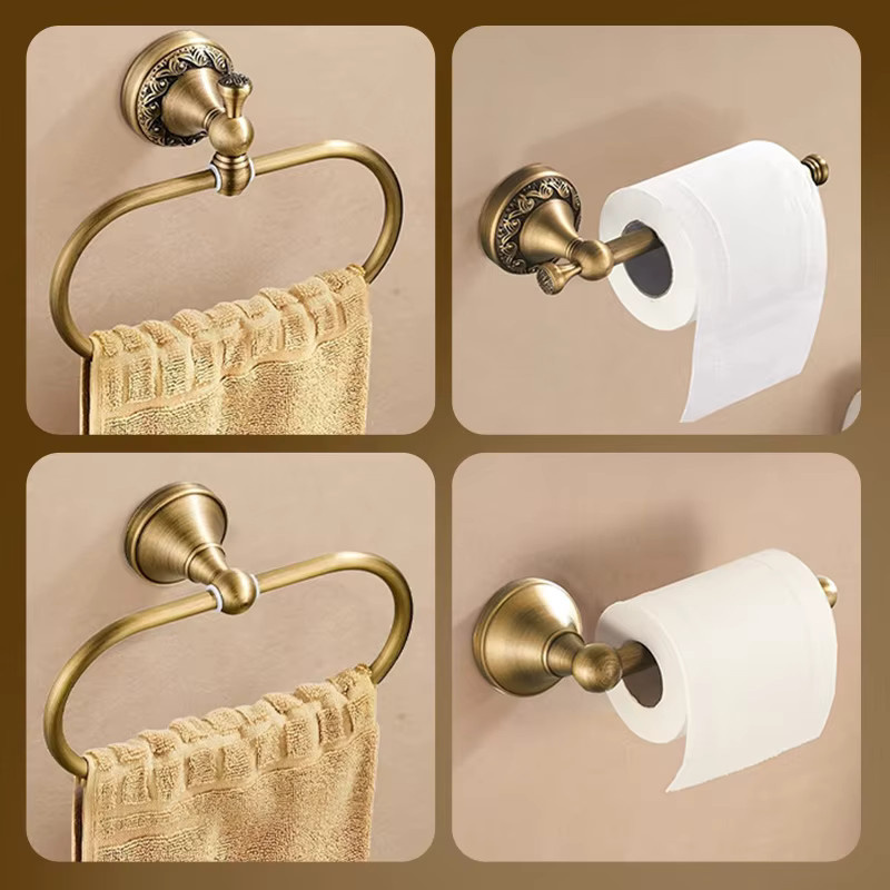Ellen Badezimmer-Zubehör-Set in Gold bestehend aus Toilettenpapierhalter und Handtuchhalter - Bild 2