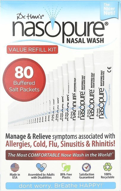 Hana's Nasopure BeWellHealth Nasenspülung Spar-Nachfüllset mit gepufferten Salzen, 80er Packung, Weiß - Bild 1
