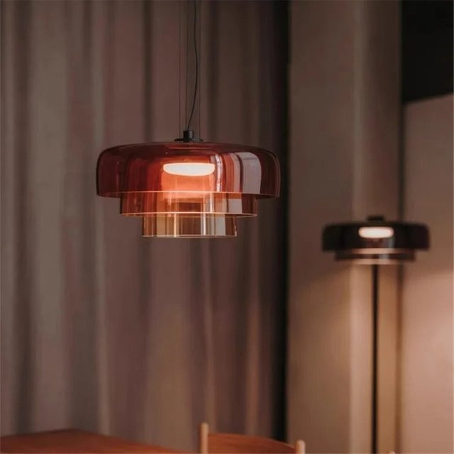 HomeLover Ebenen Glas Pendelleuchte mit LED in Orange und Grün für Esszimmer und Wohnzimmer - Bild 1