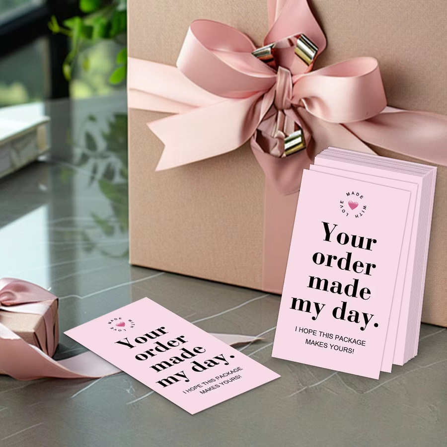 50 Stück Dankeskarten für dein Kleinunternehmen in Rosa mit der Aufschrift Your Order Made My Day - Bild 2