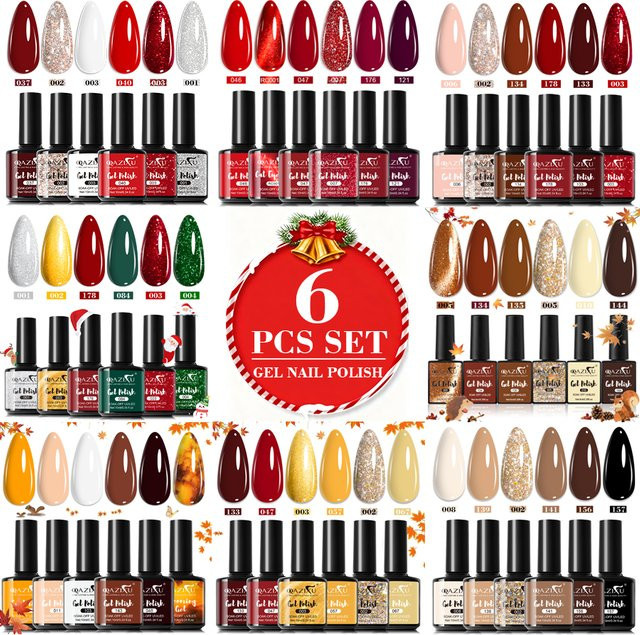 QAZIXU Nagelgel Set, Amber, Glänzend, 6 Teile - Bild 1