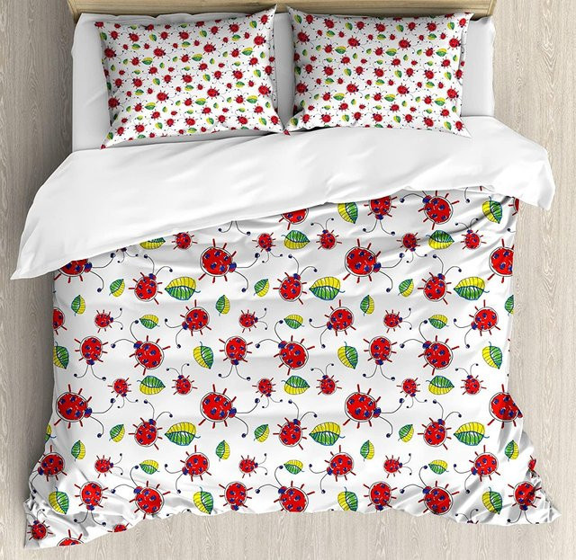 Bettwäsche Set JMG Household Supplies mit Marienkäfer Muster in Multicolour und Weiß, bestehend aus Bettbezug und Kissenbezügen aus Mikrofaser, B/H: 135 x 200 cm - Bild 1