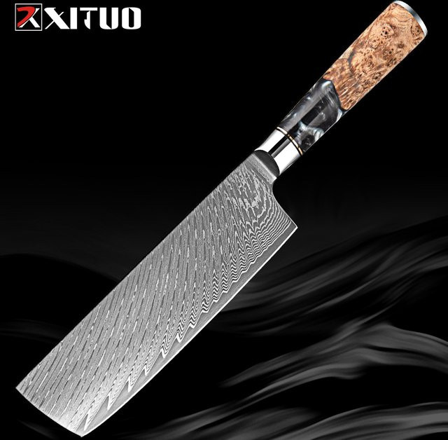 XITUO Nakiri-Messer aus Damaszener Stahl mit Holzgriff, 17,78 cm, Mehrfarbig - Bild 1